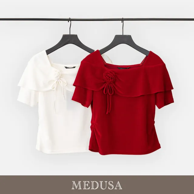 【MEDUSA 曼度莎】現貨-雅韻玫瑰抓褶蓋肩上衣 - 2色（M-XL）｜女上衣 優雅上衣 小禮服(601-33501)