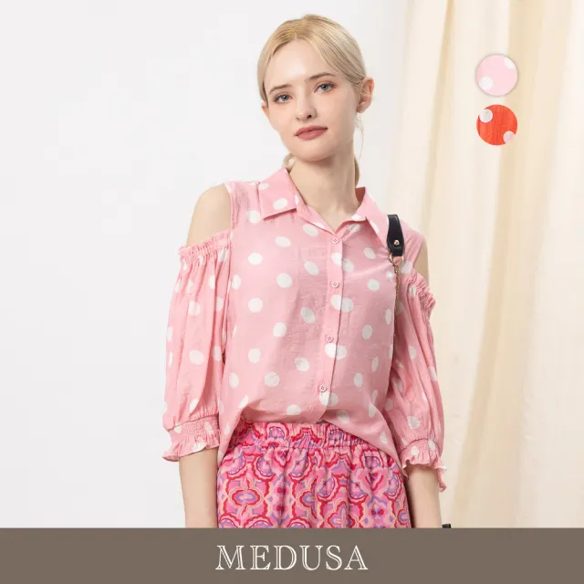 【MEDUSA 曼度莎】現貨-粉嫩波點露肩襯衫 - 2色(M-XL)|女造型襯衫 露肩上衣 波點上衣(601-33301)