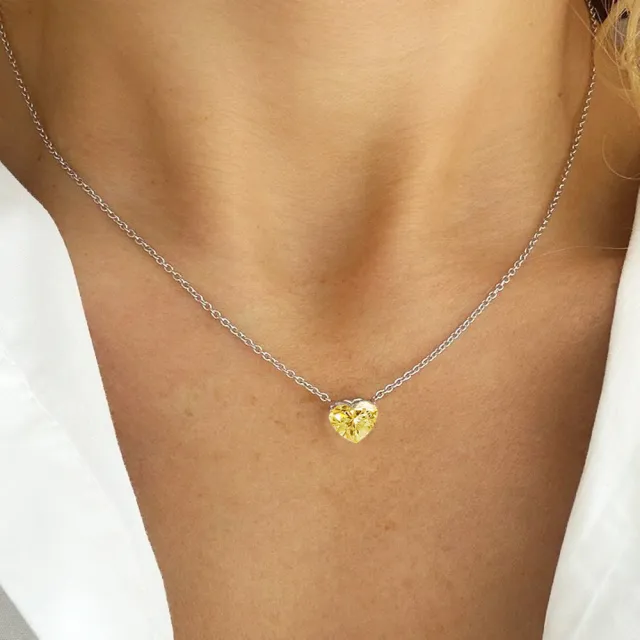 【Luster】IGI 1克拉 Fancy Intense Yellow 心形 培育鑽 黃彩鑽 18K金 鑽石項鍊(1克拉培育彩鑽 18K金)