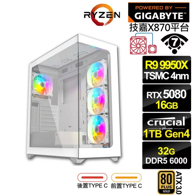 【技嘉平台】R9十六核GeForce RTX 5080{阿佩普Q18C}水冷電競電腦(R9 9950X/X870/32G D5/1TB/WIFI)