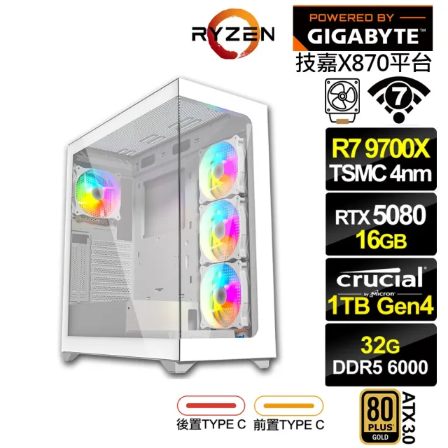 【技嘉平台】R7八核GeForce RTX 5080{阿佩普Q0FC}電競電腦(R7 9700X/X870/32G D5/1TB/WIFI)