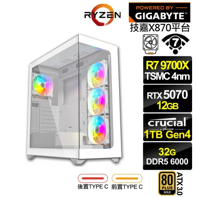 【技嘉平台】R7八核GeForce RTX 5070{彩神星LFAC}電競電腦(R7 9700X/X870/32G D5/1TB/WIFI)