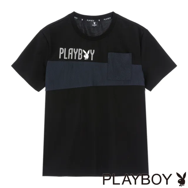 【PLAYBOY】天絲輕量涼感拼接上衣(黑色)