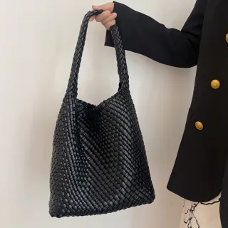 【LEESA】雙11 編織包\手提包\腋下包\大容量\子母包\側背包\單肩包\尼龍包\通勤背包\手工編織\ 