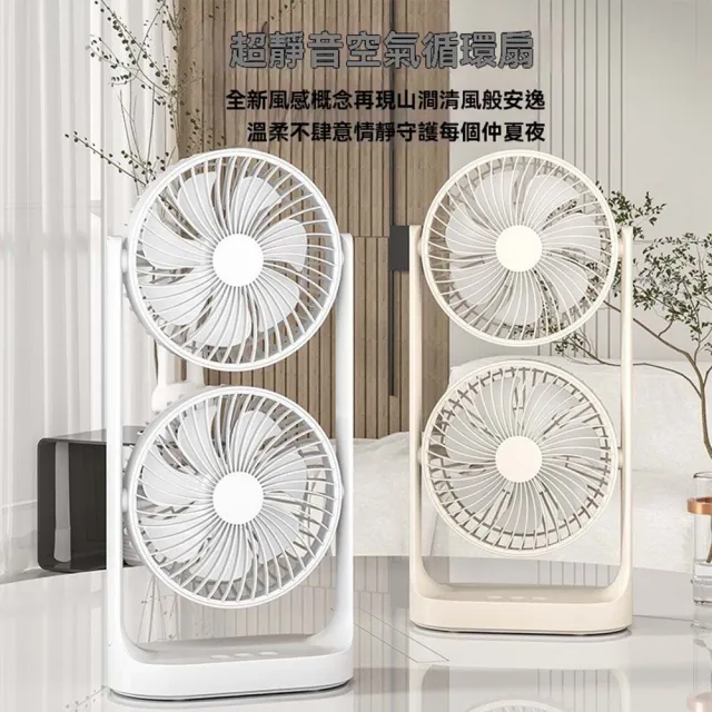 【South Life】USB雙頭桌面風扇(5W小風扇 空氣循環降溫 5瓦不耗電 風扇 桌面靜音小風扇 電風扇 雙頭風扇)