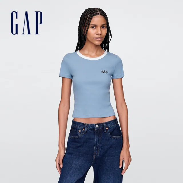 【GAP】女裝 Logo純棉刺繡圓領短袖T恤-多款任選(727444)