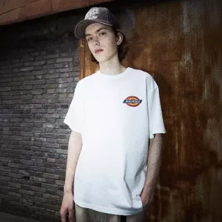 【Dickies】男女款米白色重磅純棉胸前經典三色刺繡Logo短袖T恤｜DK0A87QZC48