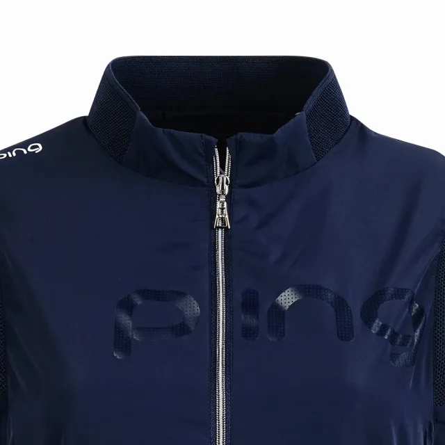 【PING】女款透氣網內裡抗UV高爾夫薄背心-深藍(防潑水/防風透氣/GOLF/RB25115-58)