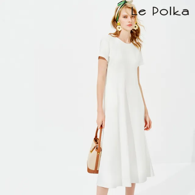 【Le Polka】純白短袖長洋裝-女