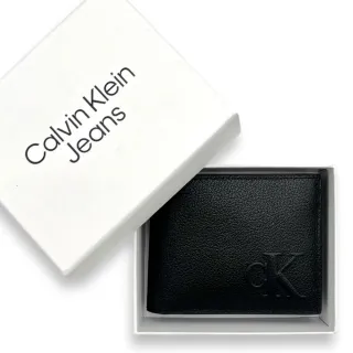 【Calvin Klein】專櫃禮盒 CK 男生 短夾 浮雕字母 可拆式卡夾+零錢袋 皮夾(4G1023G 送禮首選)