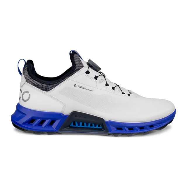 【ecco】M GOLF BIOM C4 健步旋鈕鞋帶經典防水高爾夫球鞋 男鞋(白色/藍色 13042461109)