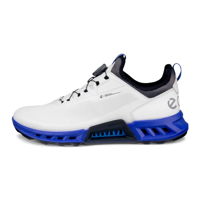 【ecco】M GOLF BIOM C4 健步旋鈕鞋帶經典防水高爾夫球鞋 男鞋(白色/藍色 13042461109)