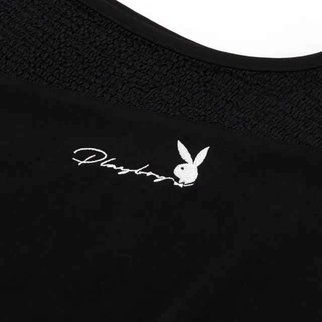 【PLAYBOY】時髦一字領異材質上衣(黑色)