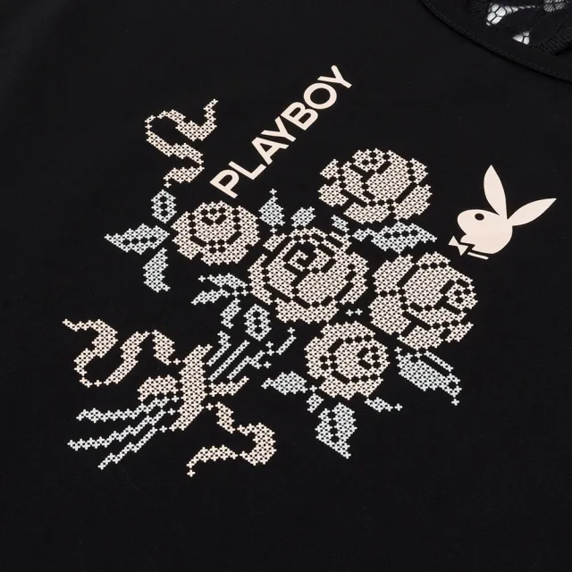 【PLAYBOY】後片蕾絲燙畫魚尾洋裝(黑色)