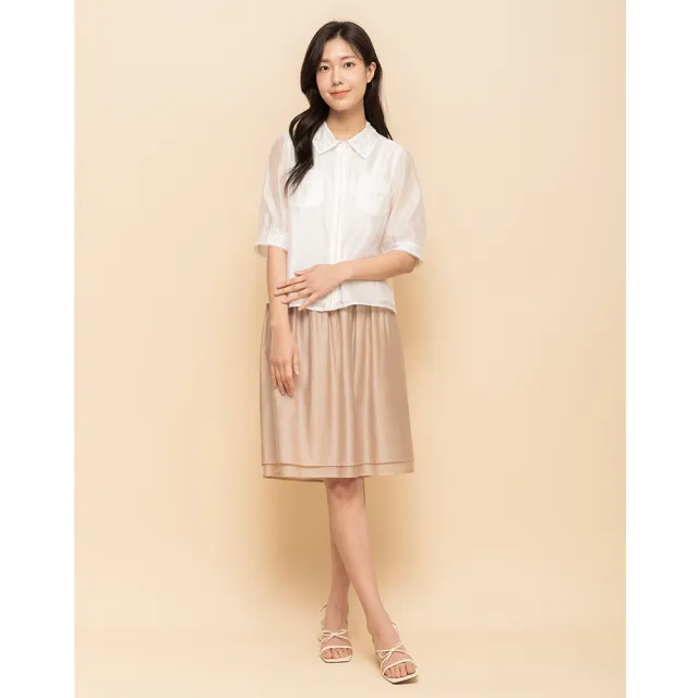 【perng yuh 芃諭名品】柔光微韻 鬆緊絲繡 及膝裙(2025 SS Collection|4A春夏新品上市)