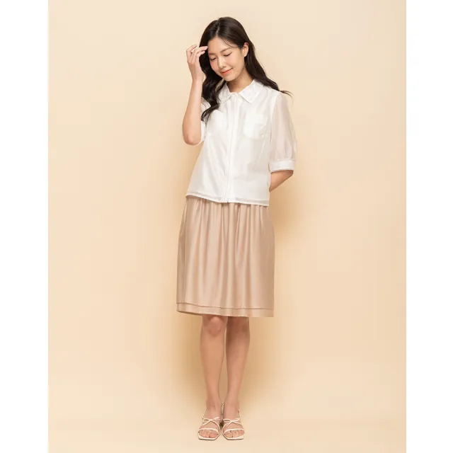 【perng yuh 芃諭名品】柔光微韻 鬆緊絲繡 及膝裙(2025 SS Collection|4A春夏新品上市)