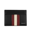 【BALLY】Mythos 再生皮革紅白條紋卡片夾/名片夾(黑色)