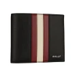 【BALLY】Mythos 紅白條紋再生牛皮對開8卡短夾(黑色)