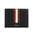 【BALLY】Ribbon 紅白條紋牛皮對開證件照短夾(黑色)