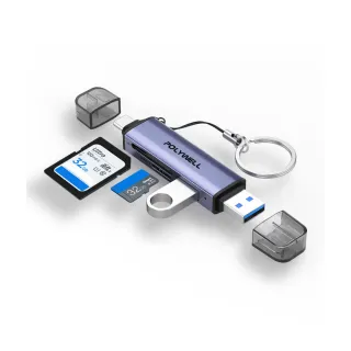【POLYWELL】USB3.1 SD/TF 三合一高速讀卡機 USB Type-C雙接頭 /灰色