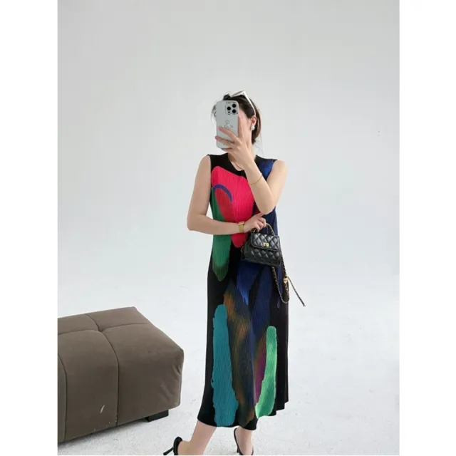 【巴黎精品】現貨+預購 三宅風皺褶衣服洋裝褶皺長裙無袖連身裙摺衣彈力女裝顯瘦折衣大碼(背心裙3色a1jb81)