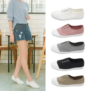 【HIKOREA】正韓製。鐵扣奶油頭鬆緊小白鞋帆布鞋懶人鞋/版型偏小(71-3582/六色/現貨)出清品