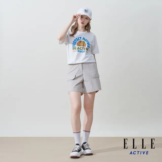 【ELLE ACTIVE】女款 寬鬆版印花圓領短袖T恤-白色(EA25S2F1601-90)