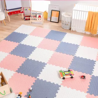 【MOMOTARO 桃太郎地墊】台灣製極厚2.5CM超Q樹葉紋64x64巧拼地墊防撞墊瑜珈墊-附雙邊條(4片裝-約0.5坪)
