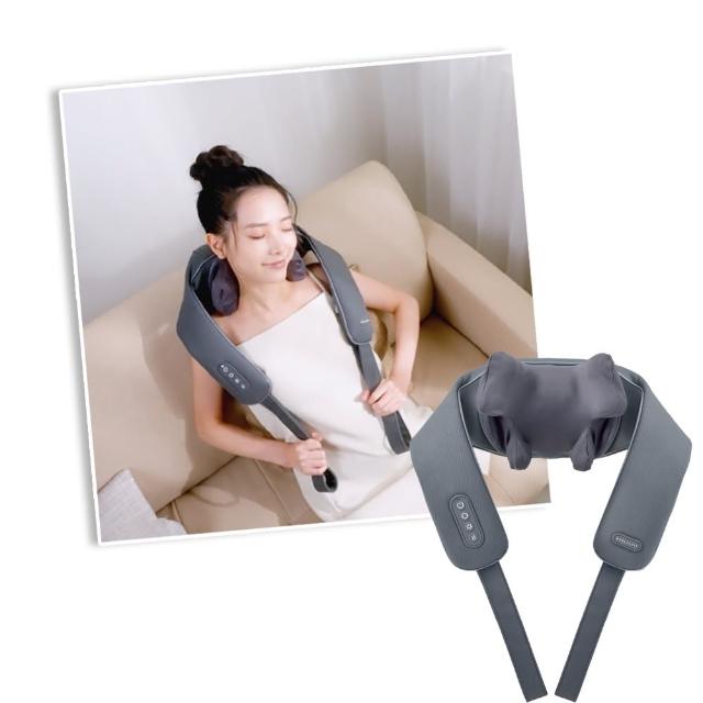 【HEALTHPIT日式舒適生活】Relax頸Fun鬆 無線肩頸按摩器 HH-567(類貓抓皮革/六輪分工揉壓有感)
