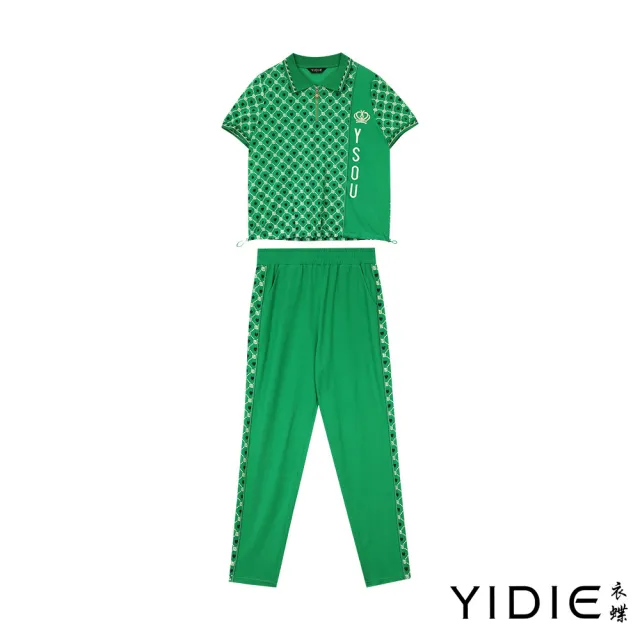 【YIDIE 衣蝶】符號圖案九分褲套裝-綠(上下身分開販售)