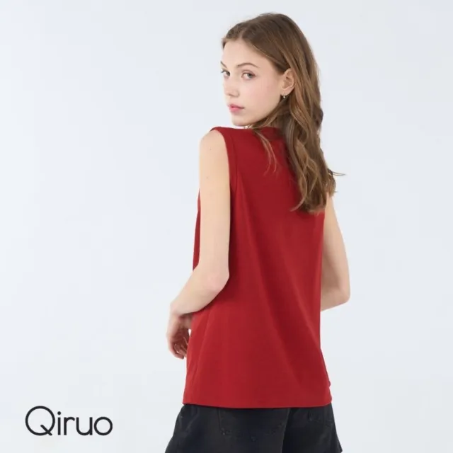 【Qiruo 奇若名品】厚棉無袖暗紅色背心上衣 胸前英文拼圖6210D