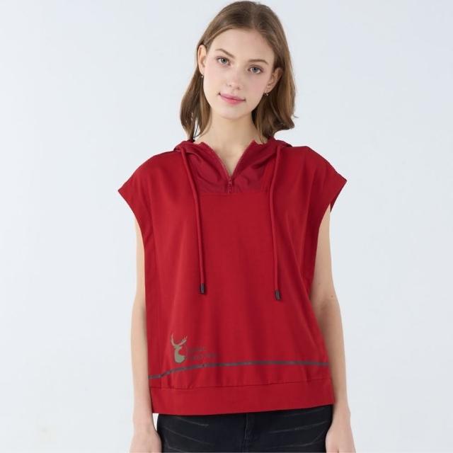 【Qiruo 奇若名品】春夏專櫃紅色連帽背心上衣8132D  個性帥氣酷