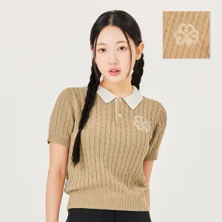 【Mark Gonzales官方旗艦】女裝 刺繡花朵短袖立領針織上衣-米色