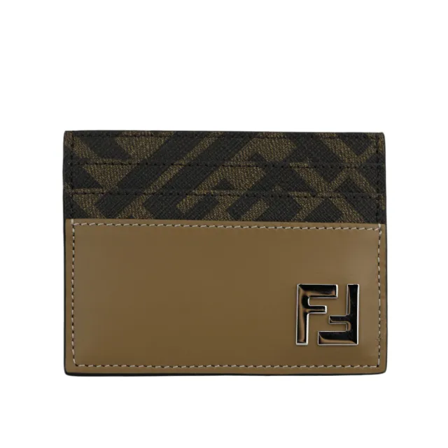 【FENDI 芬迪】FF Squared 塗層帆布及皮革6卡卡片夾/名片夾(米色/咖啡)