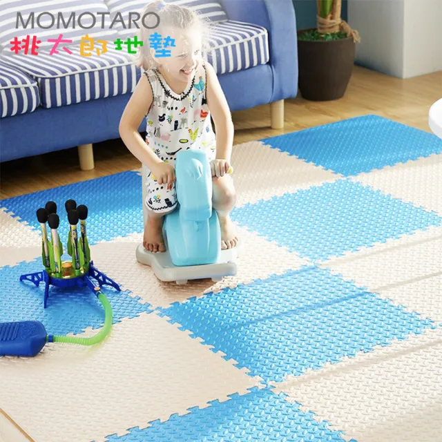 【MOMOTARO 桃太郎地墊】微NG福利品台灣製極厚2.5CM拼接超Q樹葉紋62x62無毒防滑巧拼地墊(16片裝-約1.8坪)