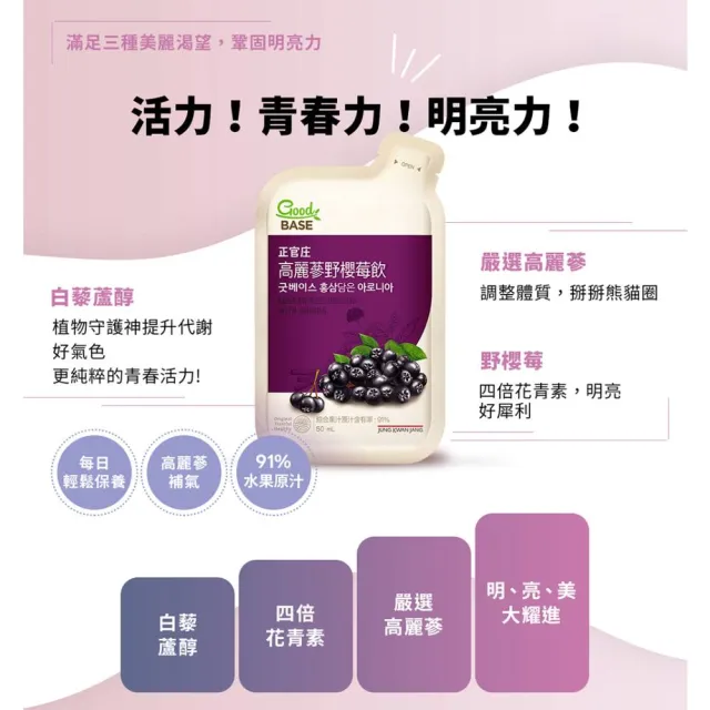 【正官庄】高麗蔘野櫻莓飲 2盒組-50mlx30包/盒(明亮/美妍/維生素/花青素)