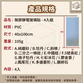 【FUN HOUSE】無膠靜電玻璃貼-4入組(窗戶玻璃貼 靜電貼 防窺玻璃貼 靜電玻璃貼 霧面玻璃貼 玻璃靜電貼)