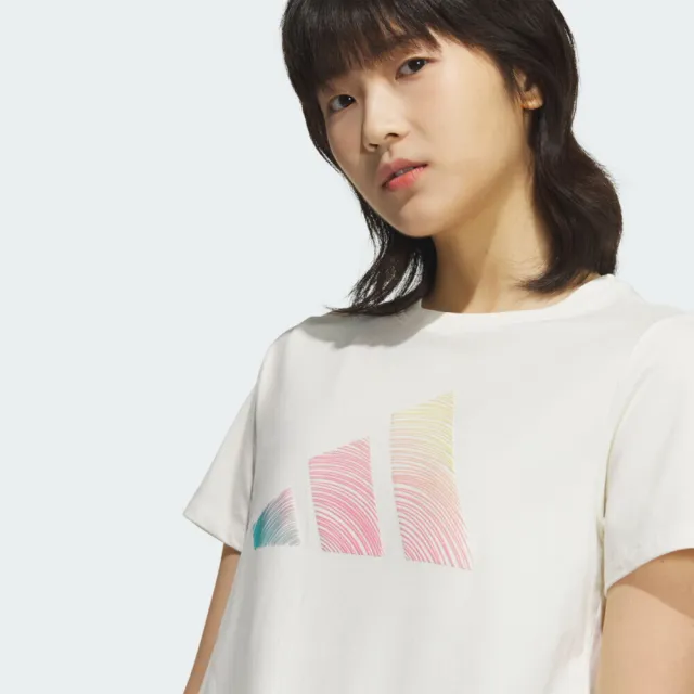 【adidas 愛迪達】Logo Ss Tee 女 T恤 運動上衣 休閒短袖 米 亞版(JL6284)