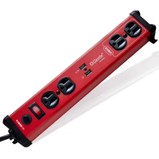 【Castle 蓋世特】官方總代理 1開4插2USB 鋁合金抗突波防火防雷保護插座 延長線 電源線-1.8M(閃耀紅)