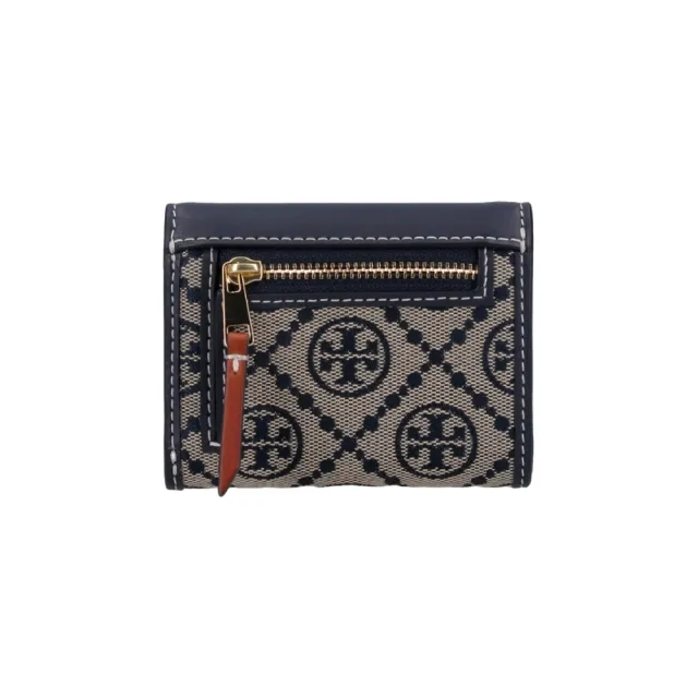 【TORY BURCH】T-MONOGRAM 緹花按扣短夾(海軍藍色)