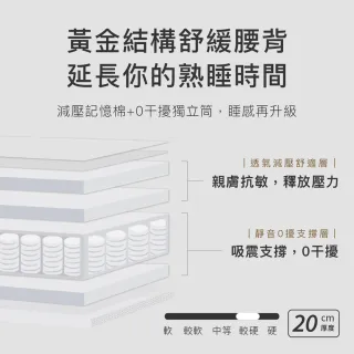 【MR. LIVING 居家先生】護腰護脊減壓記憶床墊 雙人標準-5X6.2尺(獨立筒 高支撐力 天絲表布)