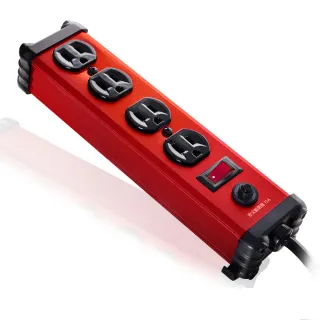 【Castle蓋世特】官方總代理 1開4插 鋁合金抗突波防火防雷保護插座 延長線 電源線-1.8M(閃耀紅)