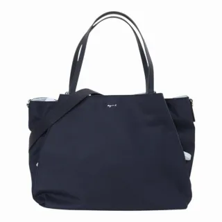 【agnes b.】前雙側拉鍊尼龍三層手提斜背 中(午夜藍)