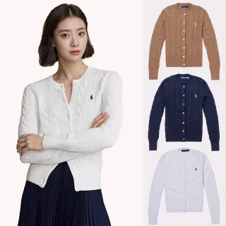 【RALPH LAUREN】RL POLO 經典圓領刺繡小馬麻花開襟外套-女-多色組合(保暖舒適/平輸品)