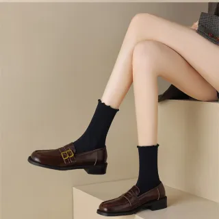 【WYPEX】現貨+預購 小方頭雙扣真皮樂福鞋女鞋 通勤小皮鞋(2色)