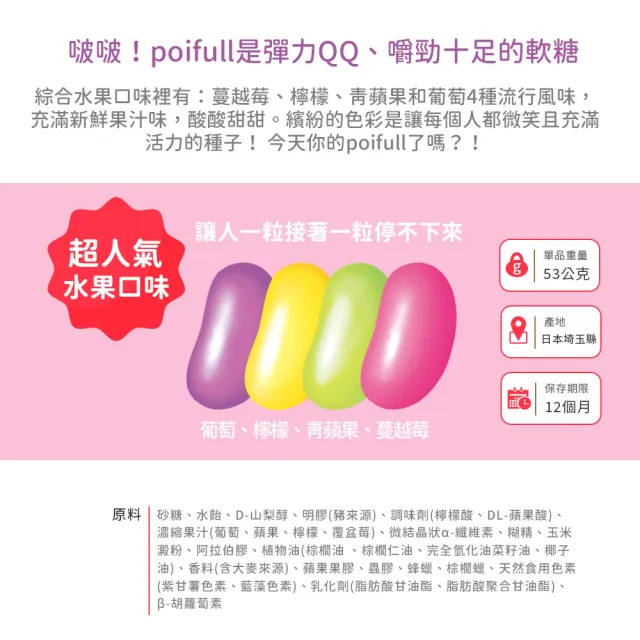 【Meiji 明治】Poifull軟糖 綜合水果(53g盒裝*10盒/箱)