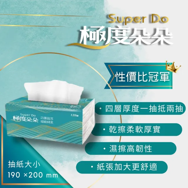 【Super Do 極度朵朵】加長型四層超厚柔抽取式花紋家用紙120抽72包/箱