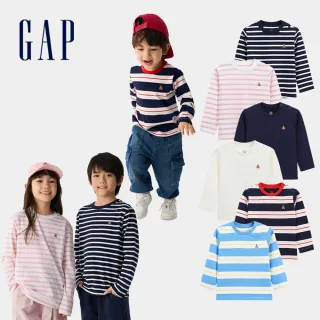 【GAP】兒童裝 純棉小熊刺繡圓領長袖T恤-多款任選(687705&687247)