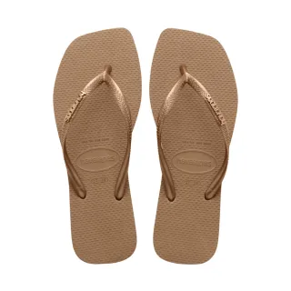 【havaianas 哈瓦仕】拖鞋 女鞋 夾腳拖 方形 果凍亮粉 Slim Square Logo 玫瑰金 4148257-5282W(哈瓦士)