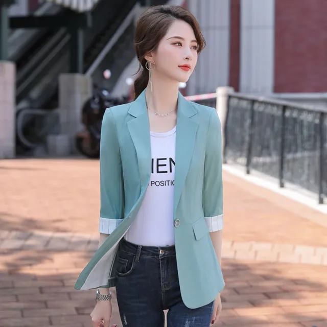 【米蘭精品】現貨+預購 西裝外套休閒西服(中袖薄款垂感春季女外套5色74co41)